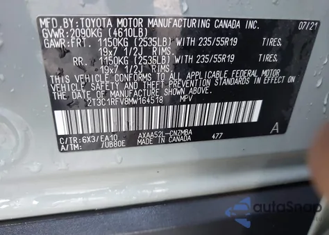 2021 Toyota Rav4 Xle Premium from USA, damaged, VIN 2T3C1RFV8MW164518